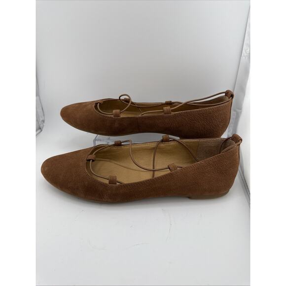 Lucky Brand Women's Aviee Leather Slip-On Lace Up Ballet Flats Brown Size 9 NEW - Picture 4 of 8